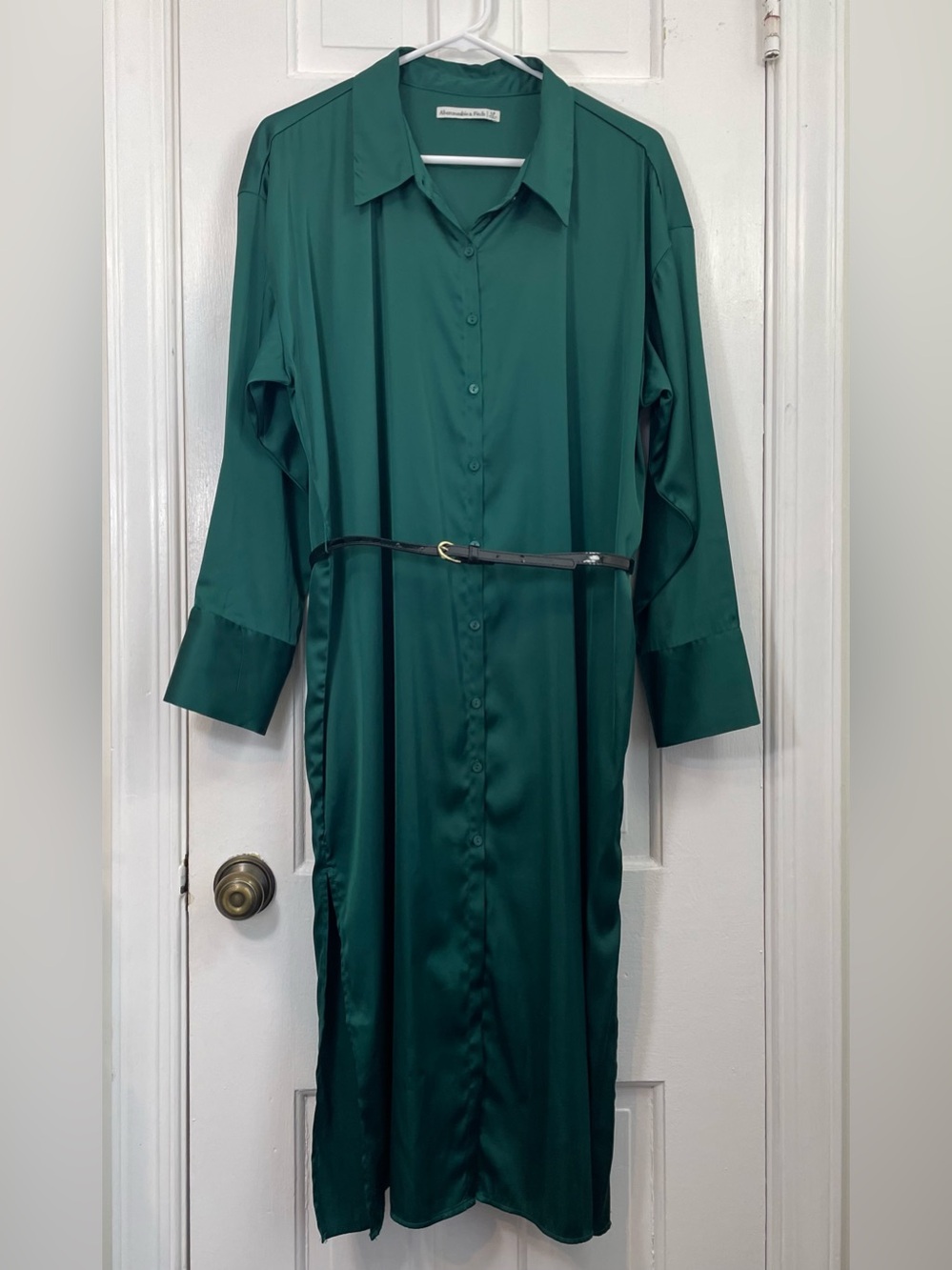 Abercrombie & Fitch Emerald Green Long-Sleeve Button Midi Shirt Dress sz large p